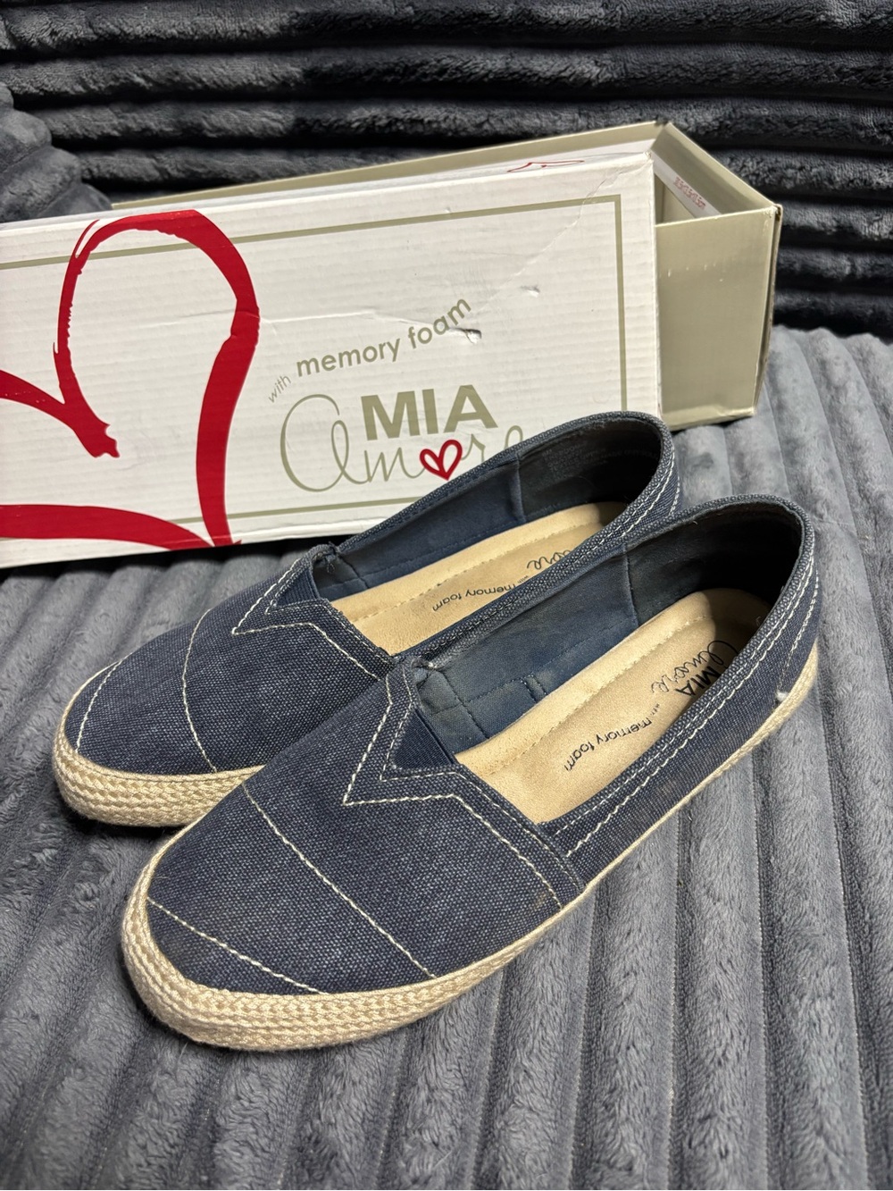 Mi Amore Denim Canvas Slip-On Espadrilles with Jute Trim